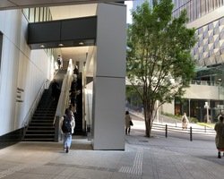 エスカレーターまたは階段を昇ります。